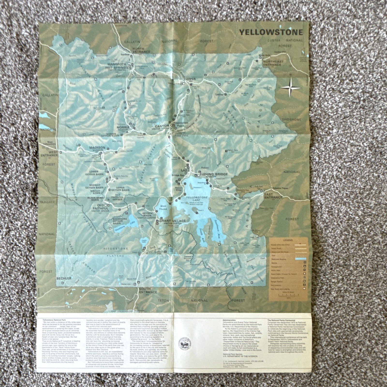 13 Yellowstone & Grand Teton National Park Fold-Out Maps/Brochures 1972-77.