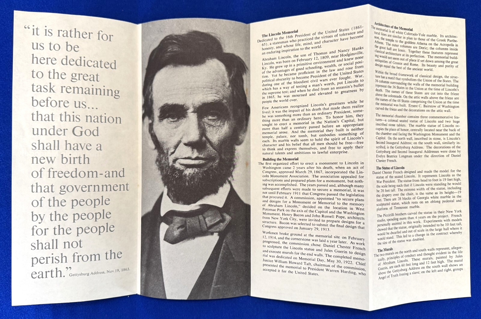 Vintage 1969 The Lincoln Memorial Washington DC National Park Service Brochure 2