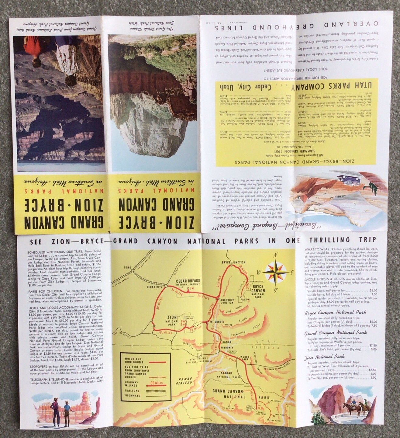 1951 Travel Tourist Brochure Zion Bryce Grand Canyon National Parks With Map