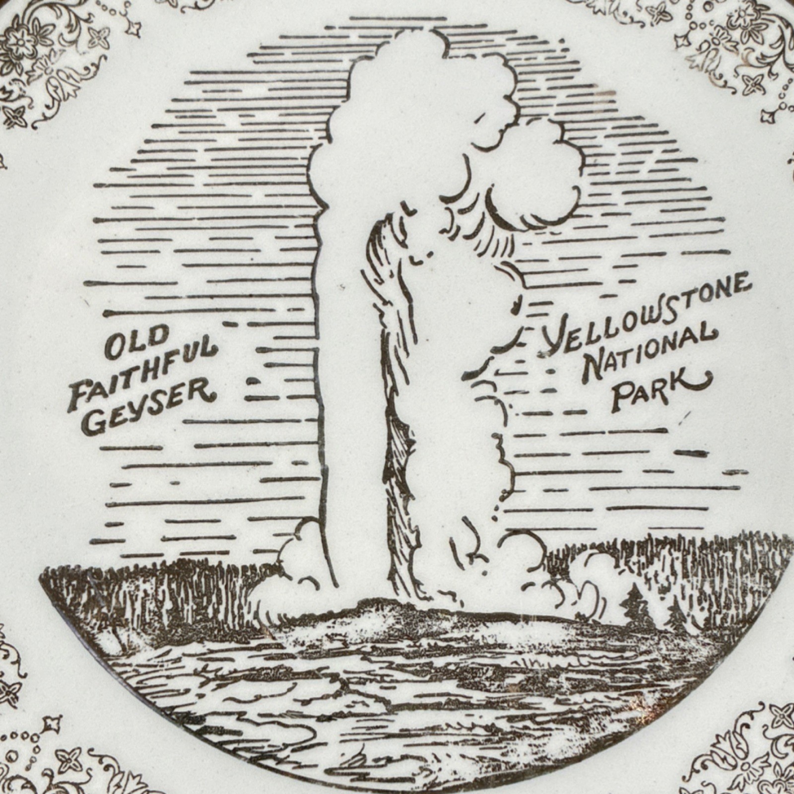 Old Faithful Geyser Yellowstone National Park Plate w/ Gold Trim