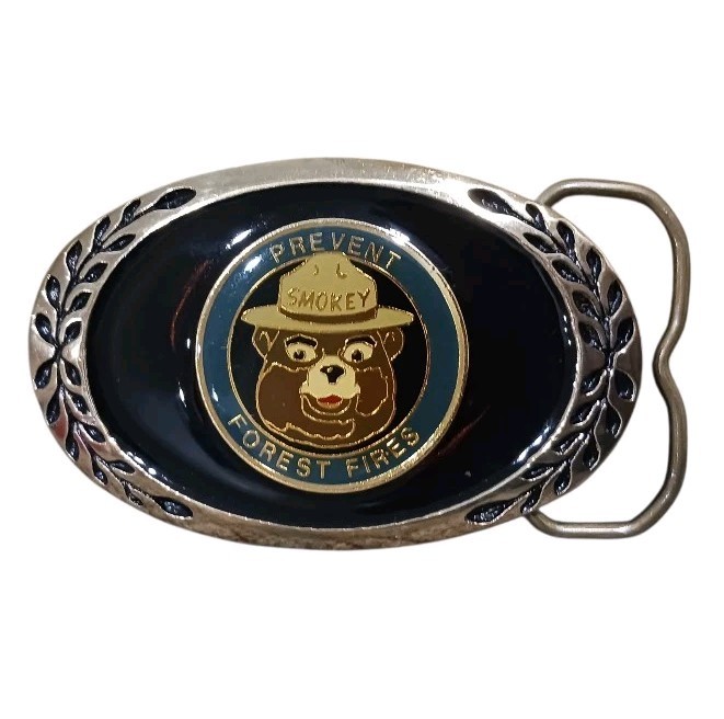 Smokey Bear Prevent Forest Fires Enamel Solid Brass Vintage Belt Buckle