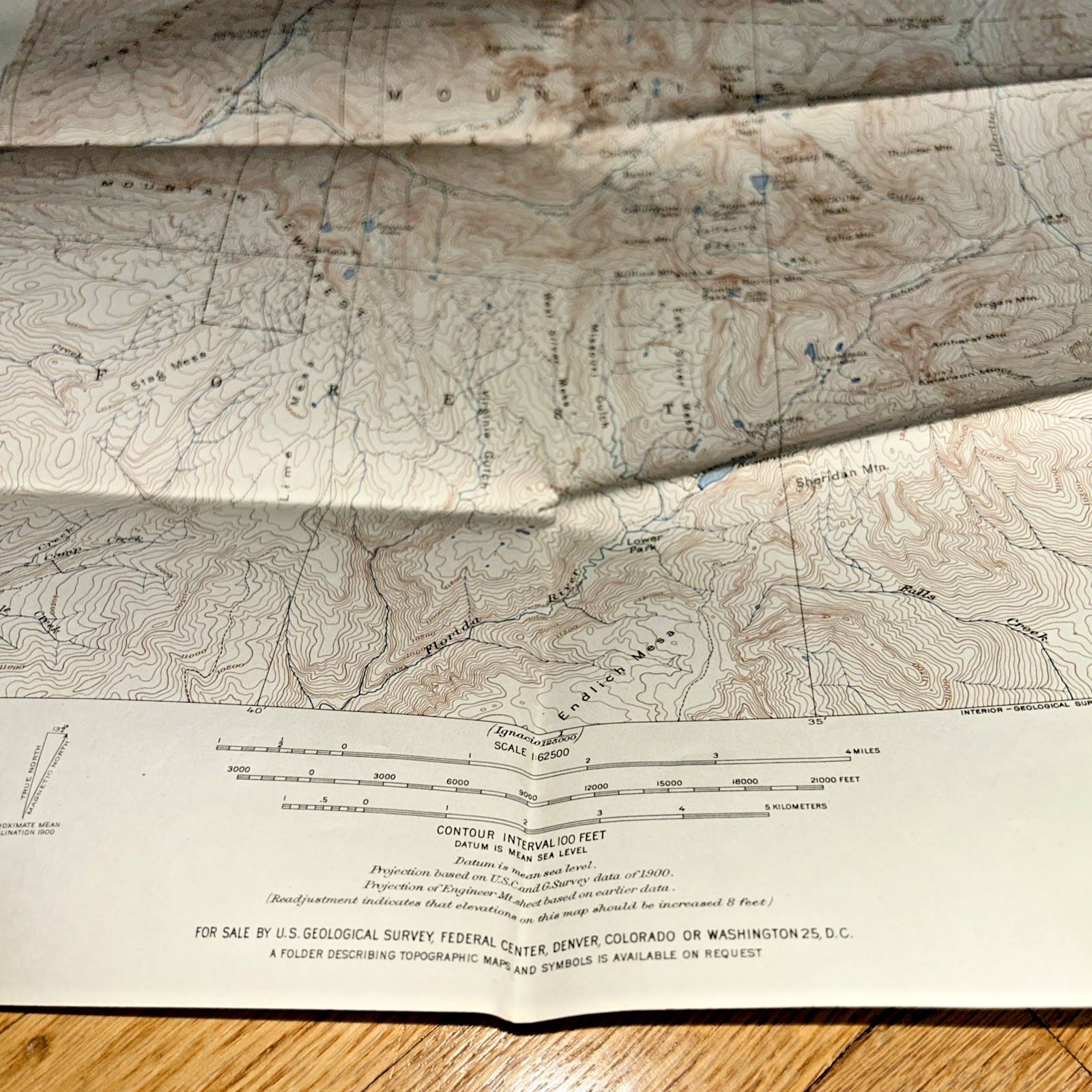 1960s COLORADO NEEDLE MOUNTAINS U.S. GEOLOGICAL SURVEY Map 17″ X 21″