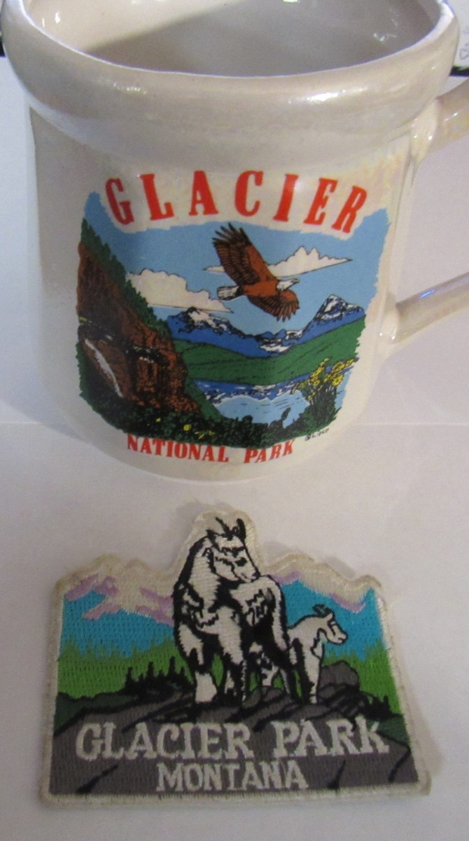 Glacier Park Montana MT National Park Souvenir coffee mug & Patch Badge LOT