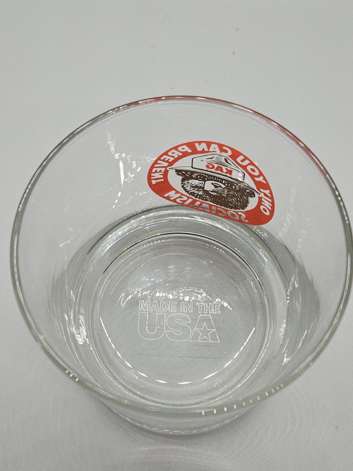 Only You Can Prevent Socialism Whiskey Glass KAG Smokey Bear Parody Made in USA