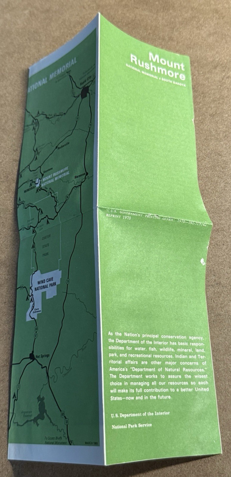 Vintage 1970 Mount Rushmore National Park Service Brochure Map South Dakota