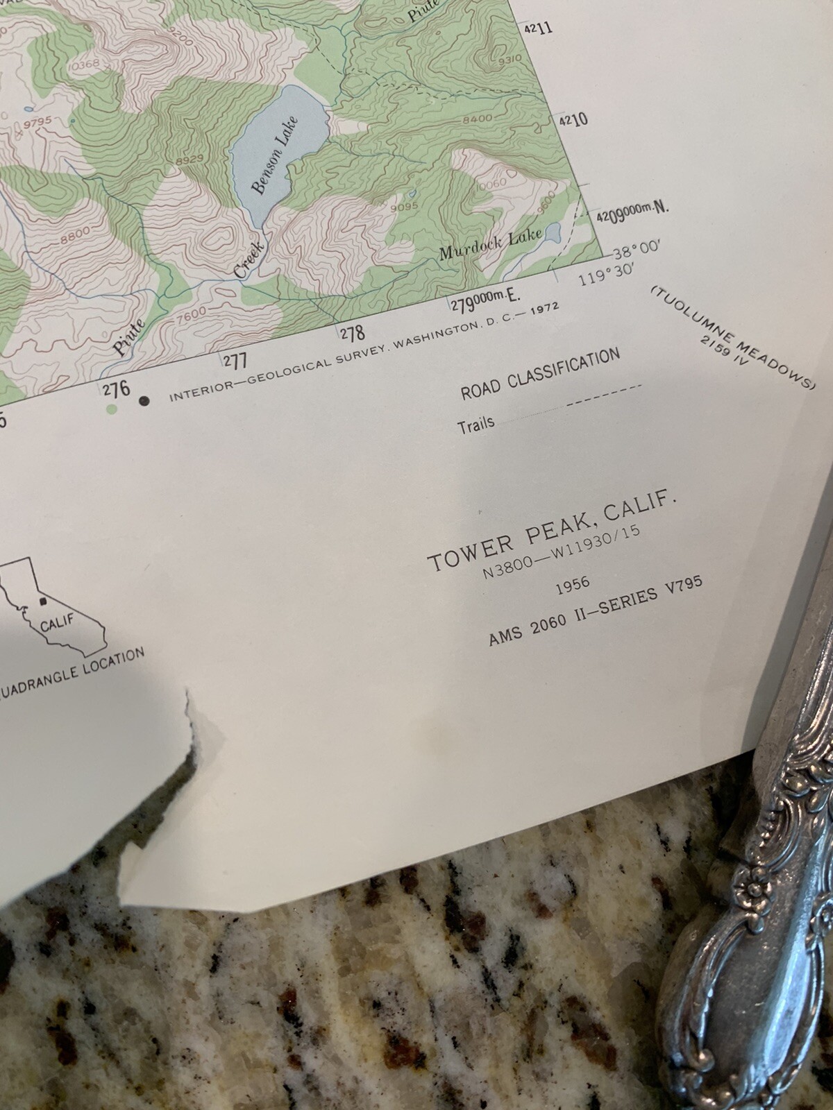 VTG 1956 Topographic Map Tower Peak, Yosemite, CA 22″ x 18″