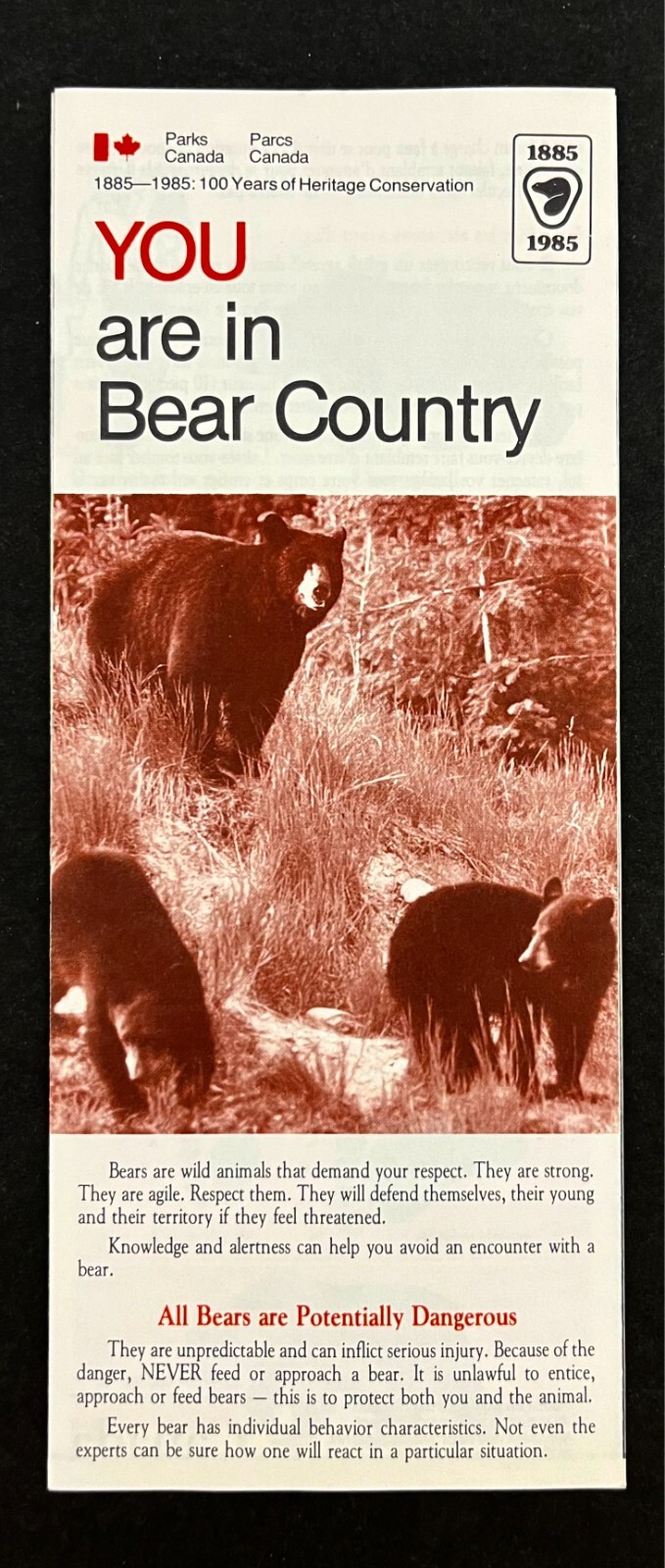 1985 Canada Parks Bear Country Safety Guide English French VTG Brochure