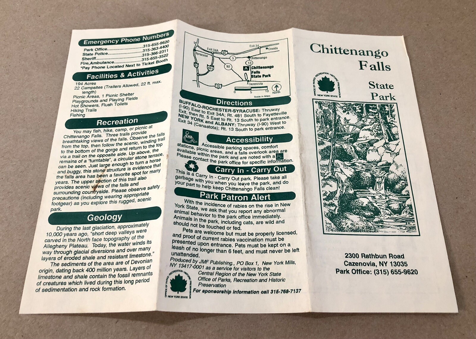 Chittenango Falls State Park, Vintage Map & Brochure (Cazenovia, New York) Good+