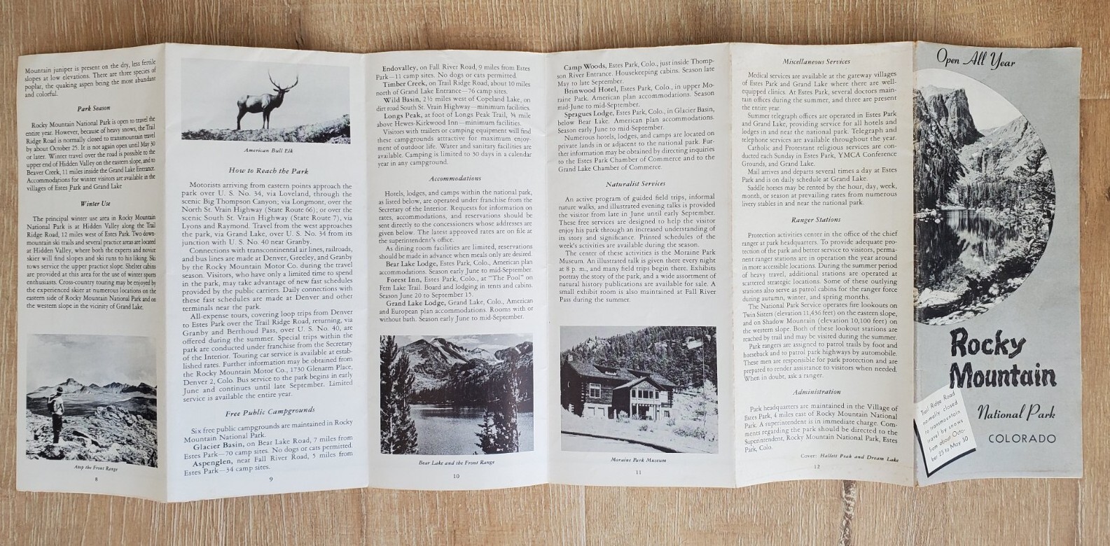 ROCKY MOUNTAIN NATIONAL PARK 1952 Vintage Brochure Map Guide Colorado Foldout