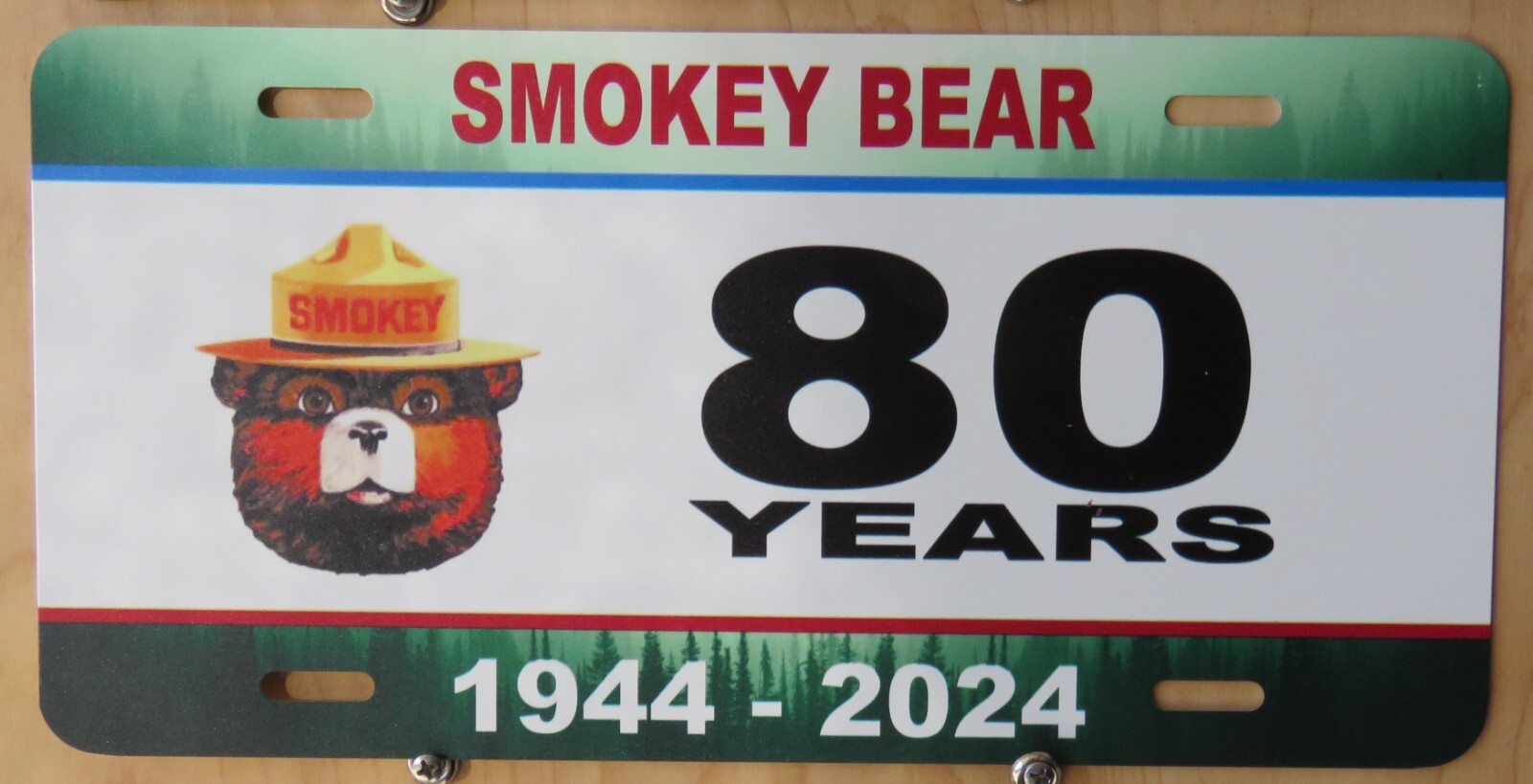 SMOKEY the BEAR 80th ANNIVERSARY souvenir license plate 1944