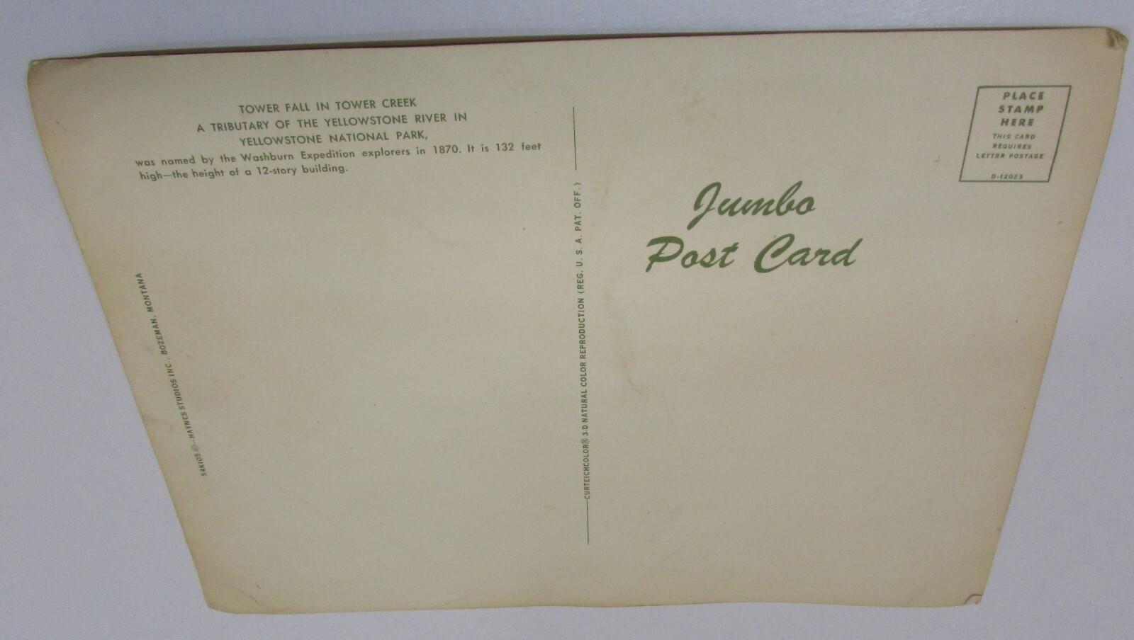 Tower Fall Creek River Tributary Yellowstone National Park Old Jumbo Post Card