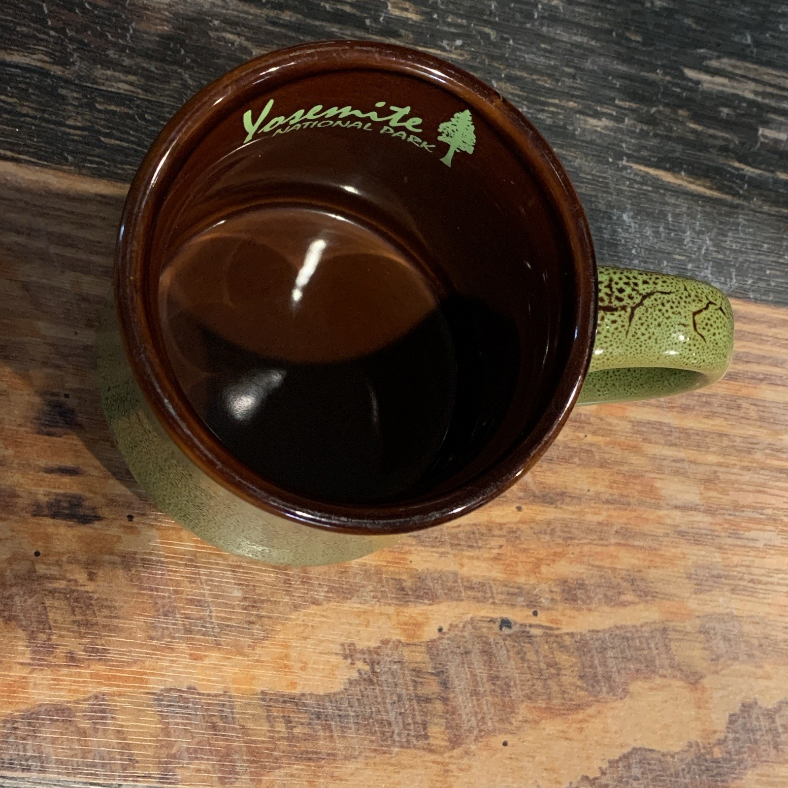 Yosemite National Park Green Ceramic Mug, Brown Interior