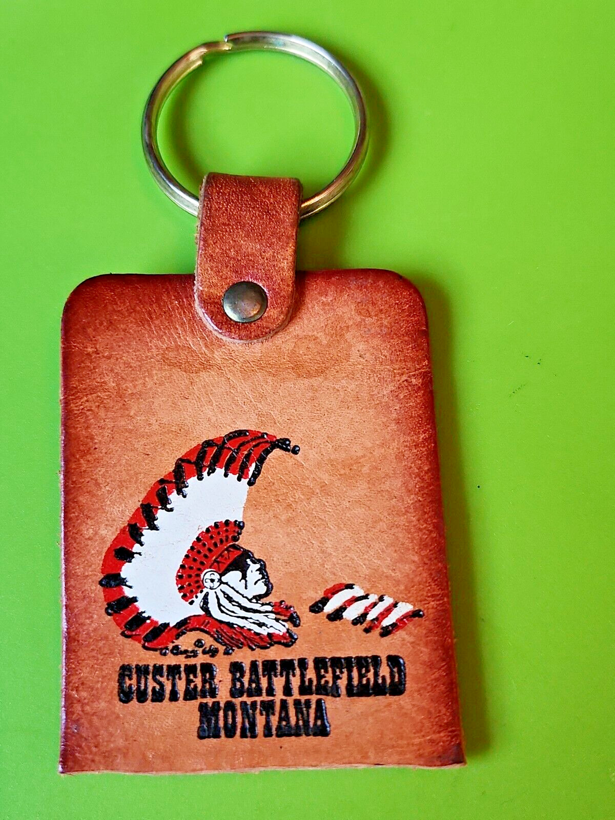 Vintage CUSTER BATTLEFIELD MONTANA, Leather Key Fob Keychain