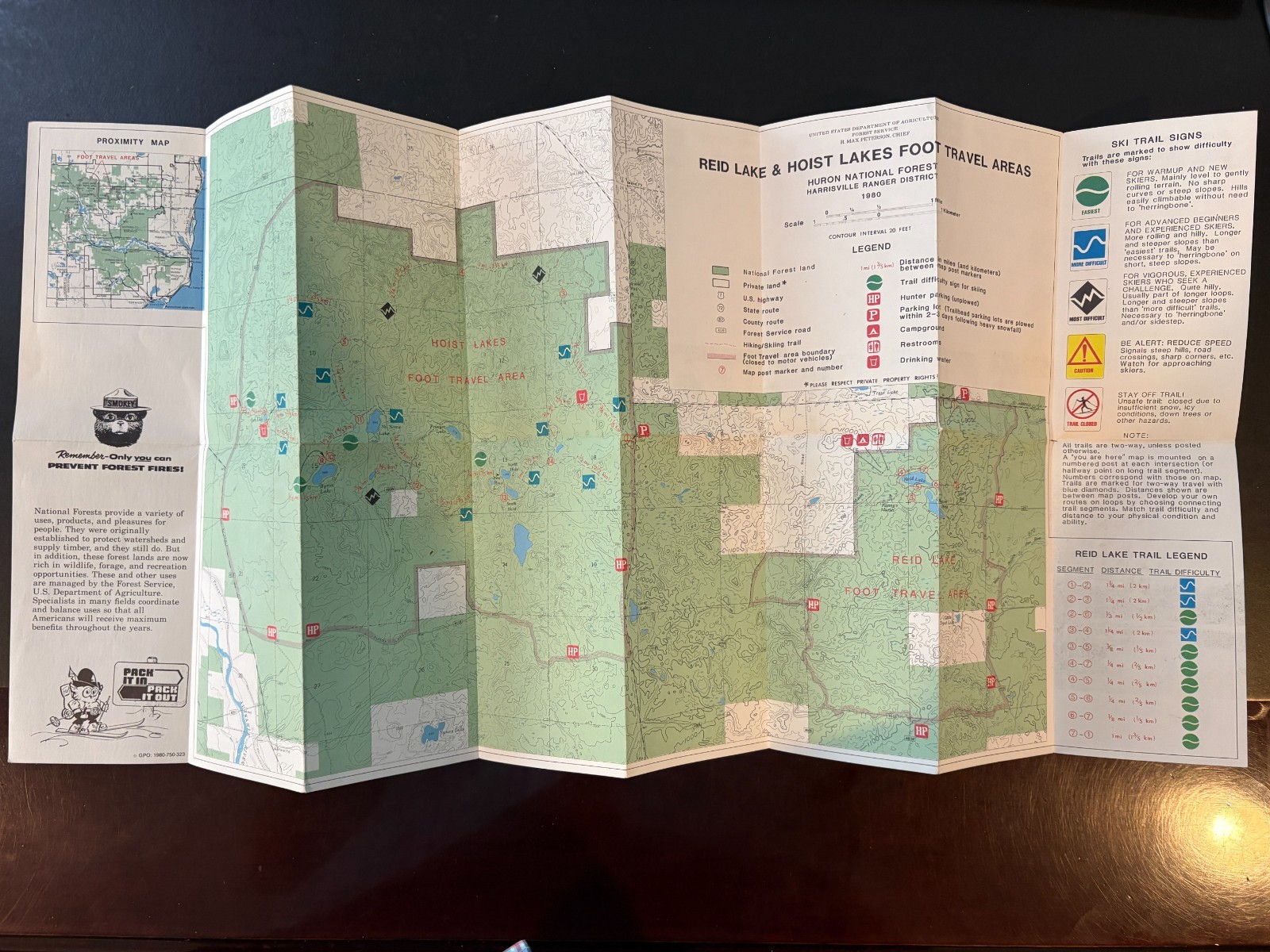 1980 Reid Lake & Hoist Lakes Foot Travel Areas Huron Michigan Brochure, Ephemera