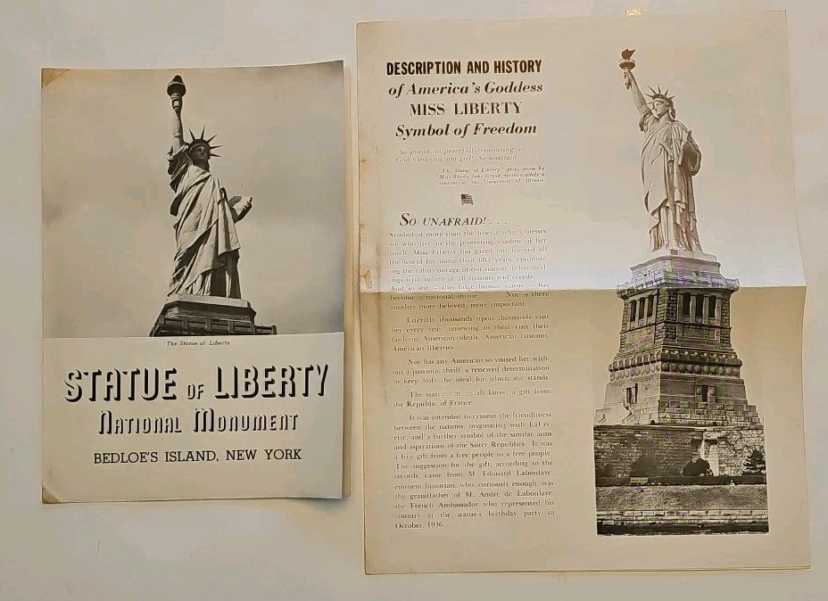 1941 STATUE OF LIBERTY NATIONAL MONUMENT BEDLOE’S ISLAND NEW YORK Guide and Map