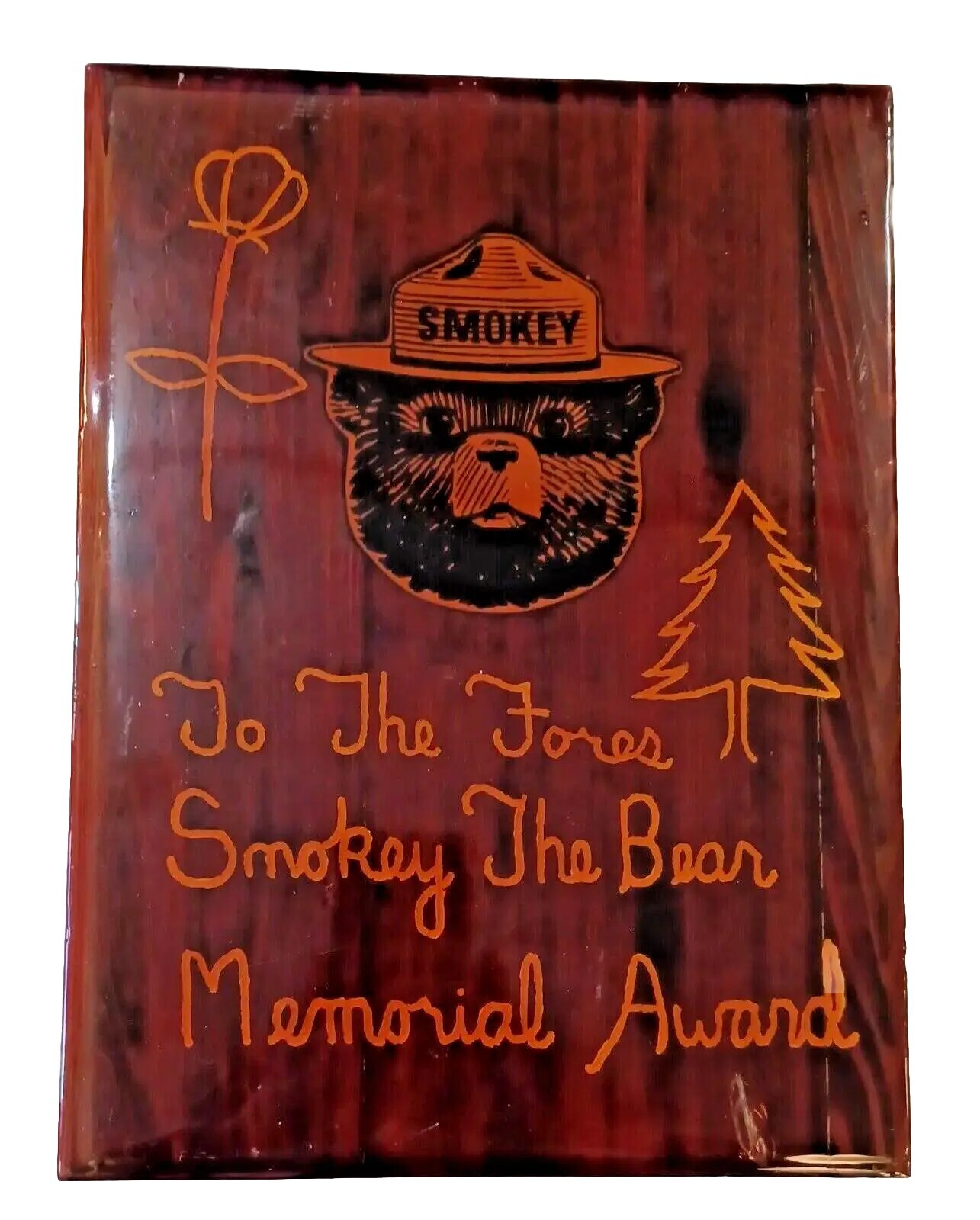 Rare Vintage SMOKEY THE BEAR Memorial Award Wood Plaque Mandela Effect
