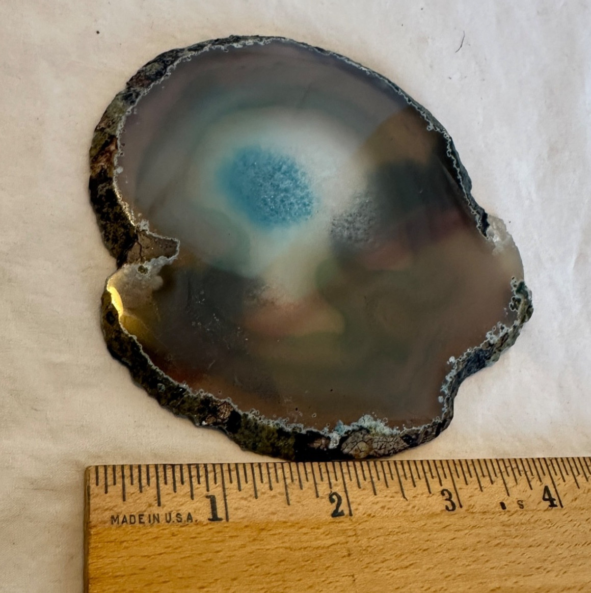 Vintage Old Faithful Yellowstone Painted Agate Slice Souvenir Stone Decor