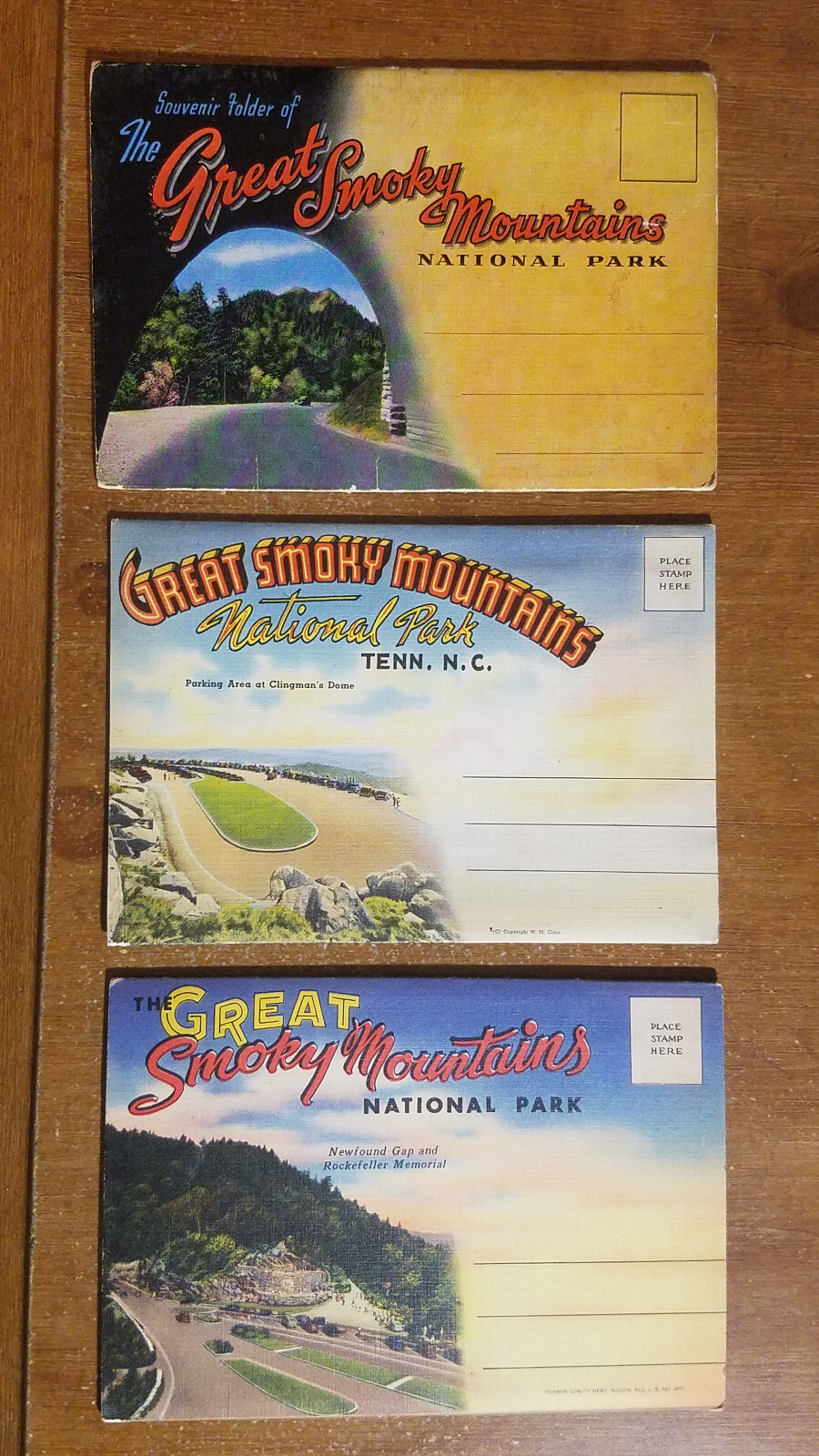 3 Vintage Great Smoky Mountains Foldout Postcards