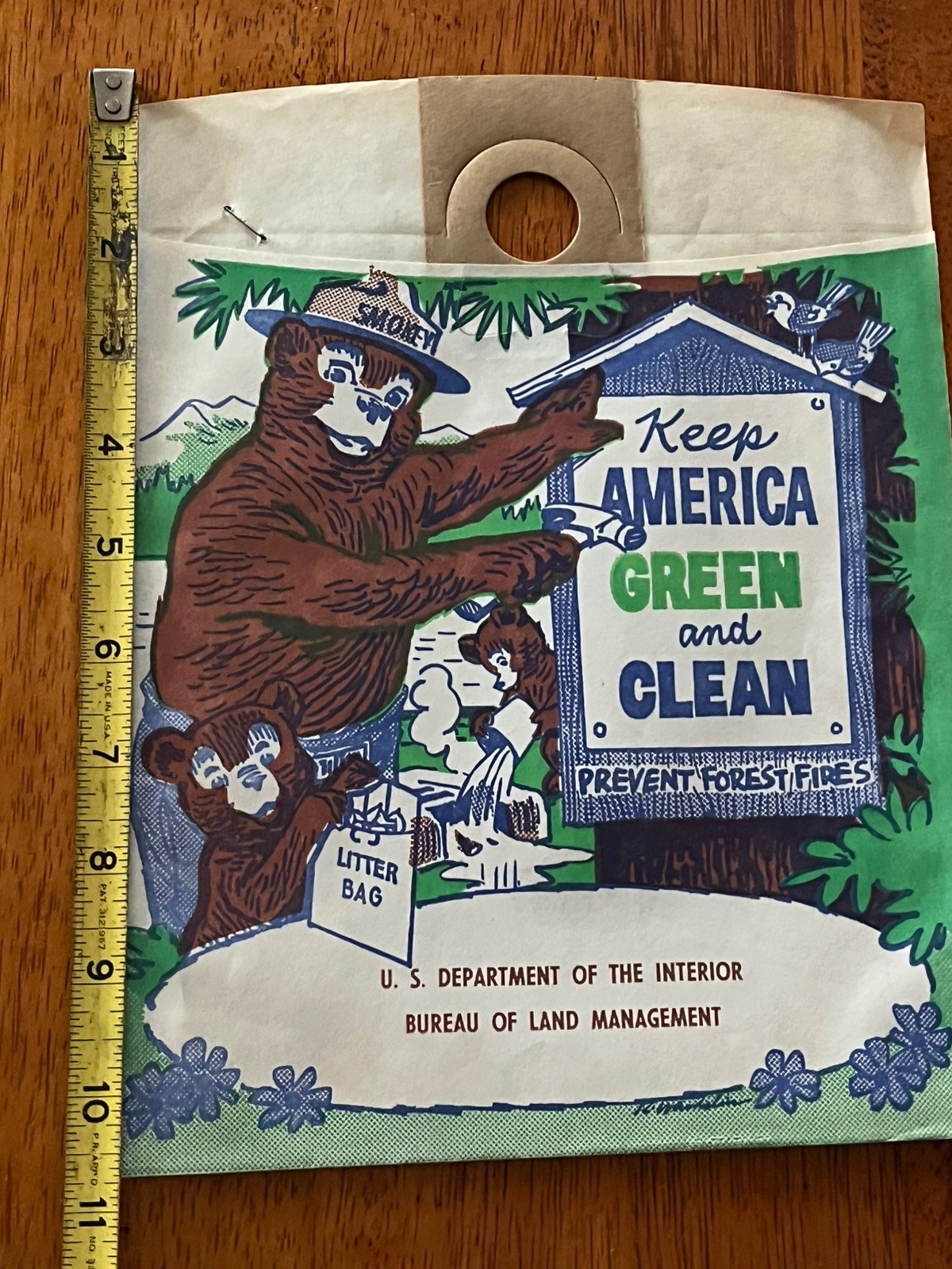 Vintage Forest Service Keep America Green & Clean “ Smokey the Bear “ Litter Bag