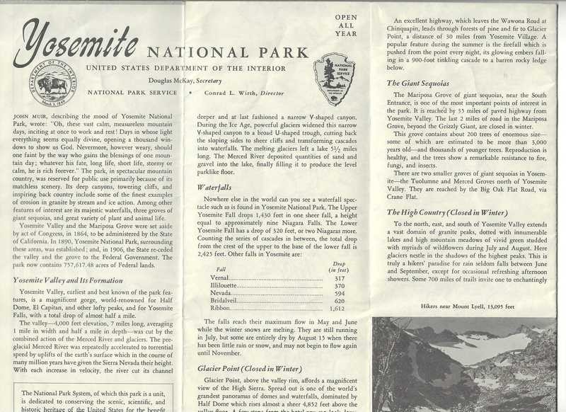 1909–56 mixed lot YOSEMITE NATIONAL PARK Brochures, Postcards, Print, Photos etc