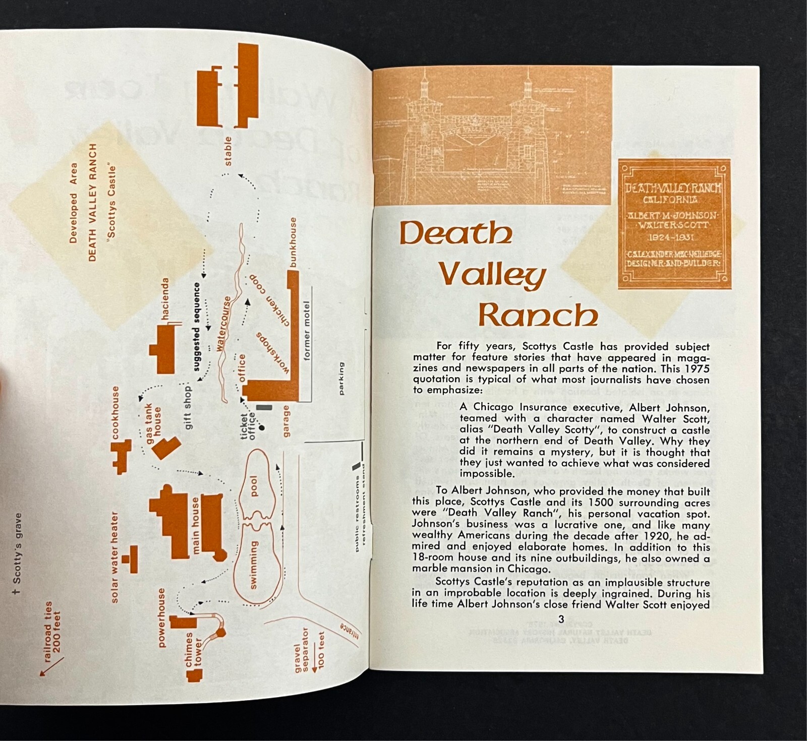1975 Death Valley Monument Park Ranch Scotty Walking Tour Map Vtg Travel Booklet