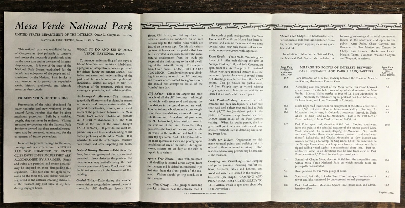 1952 Mesa Verde National Park Vistors Brochure Guide with Map