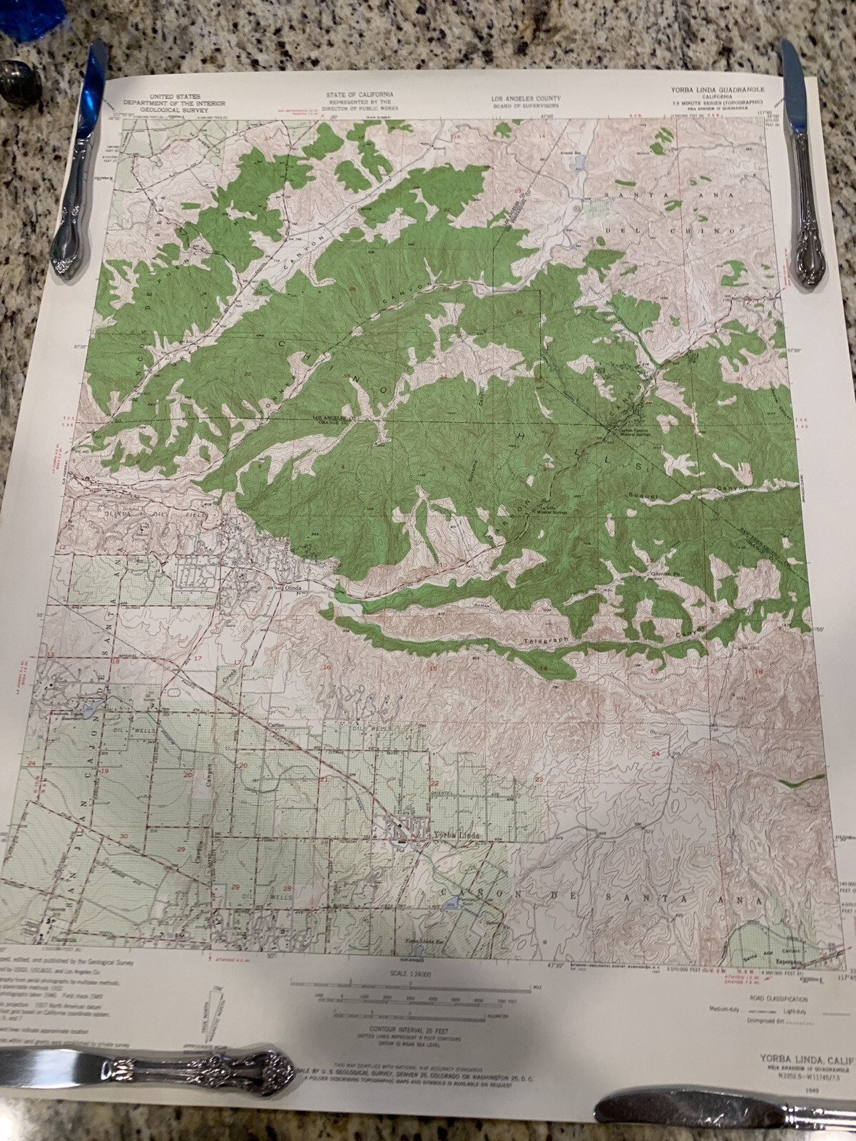 VTG 1949 Topographic Map Yorba Linda CA 22
