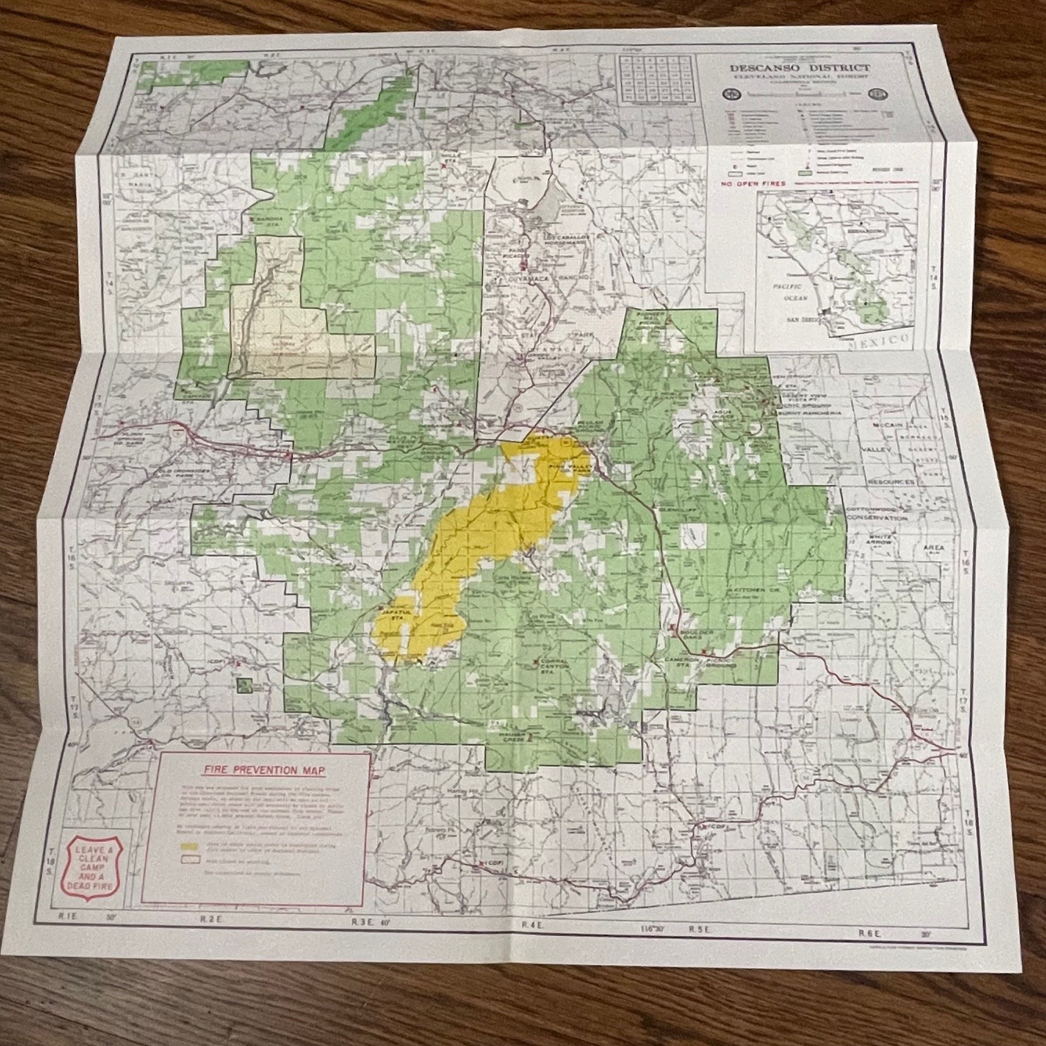 Vintage 1968 Cleveland National Forest Map Descanso District CA US Forest
