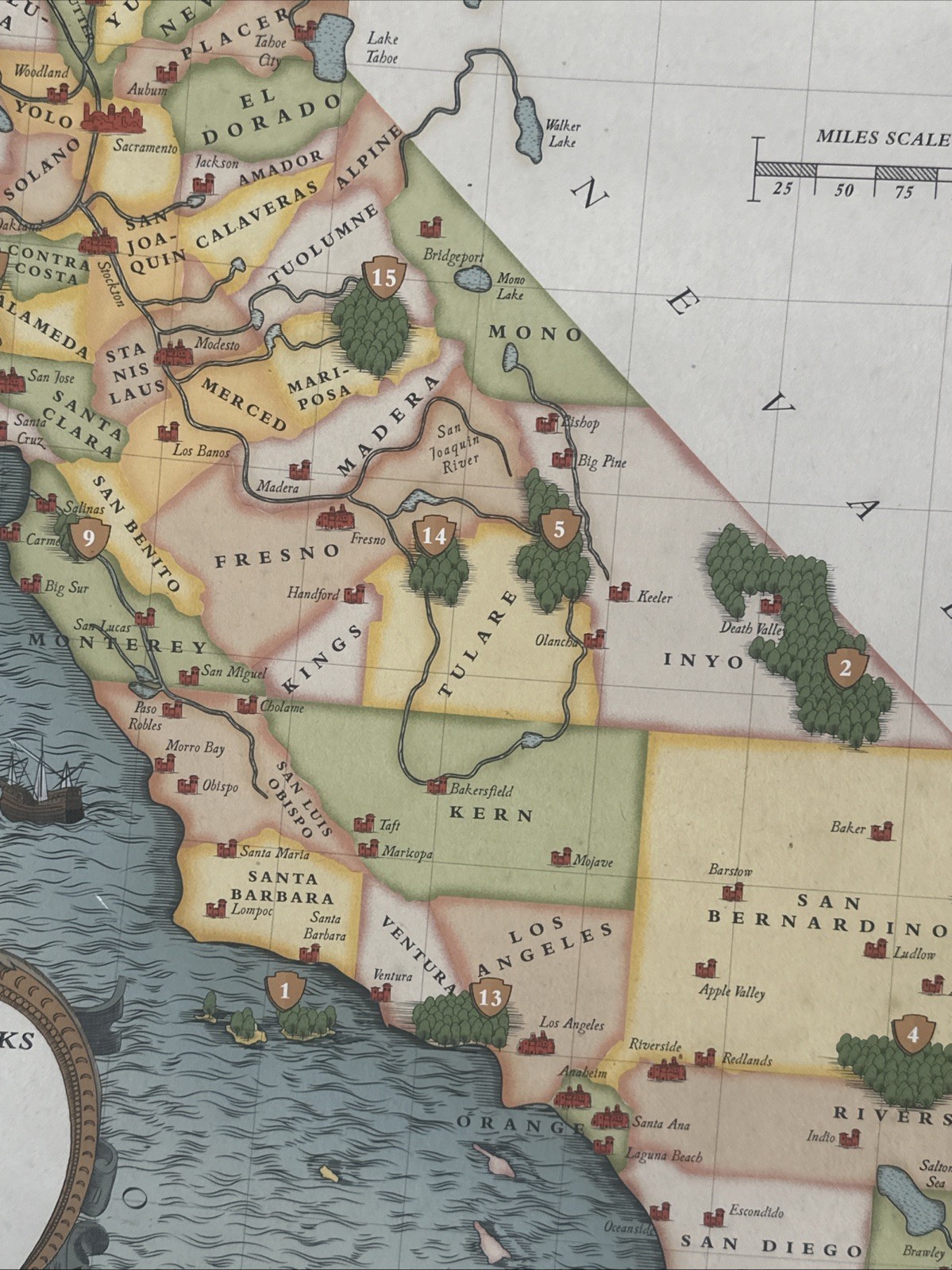 Cool Retro California National Parks Map