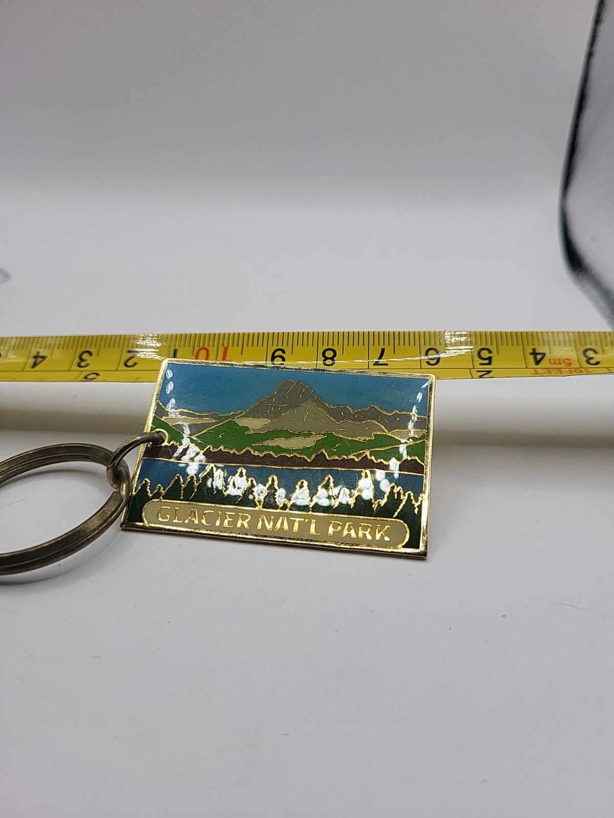 Vintage Glacier National Park Souvenir Keychain Fob Charm Mountains Trees Lake