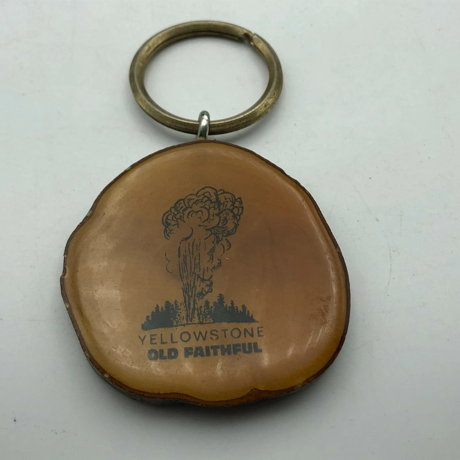 Yellowstone Fob Old Faithful Keychain Keyring Geyser Lacquered Branch Vintage