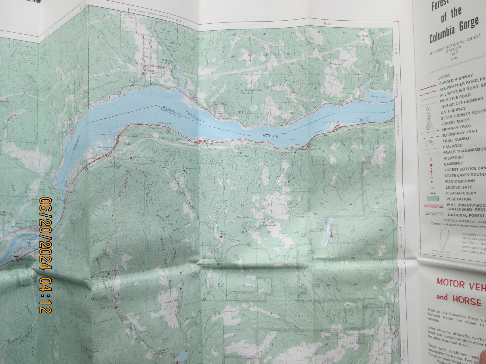 forest trails of the Columbia Gorge Mt Hood National Forest oregon map 1970