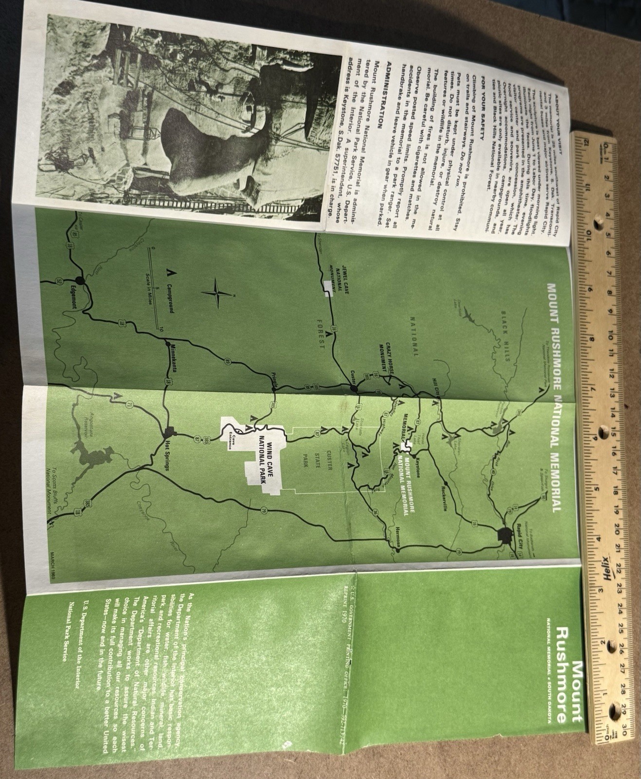 Vintage 1970 Mount Rushmore National Park Service Brochure Map South Dakota