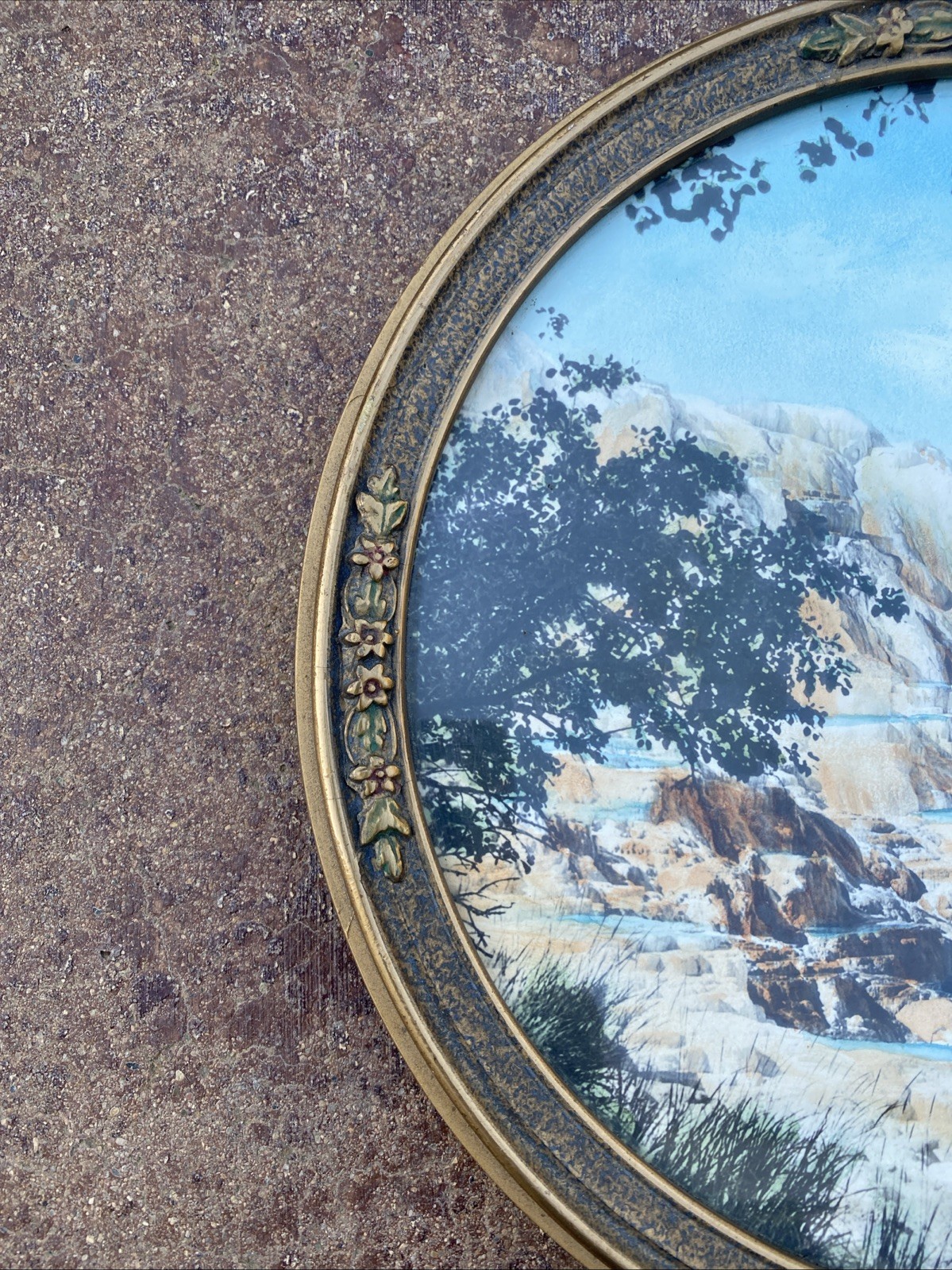 C.1920S JACK ELLIS HAYNES YELLOWSTONE PARK HAND TINTED PHOTOGRAPH FRAMED ROUND