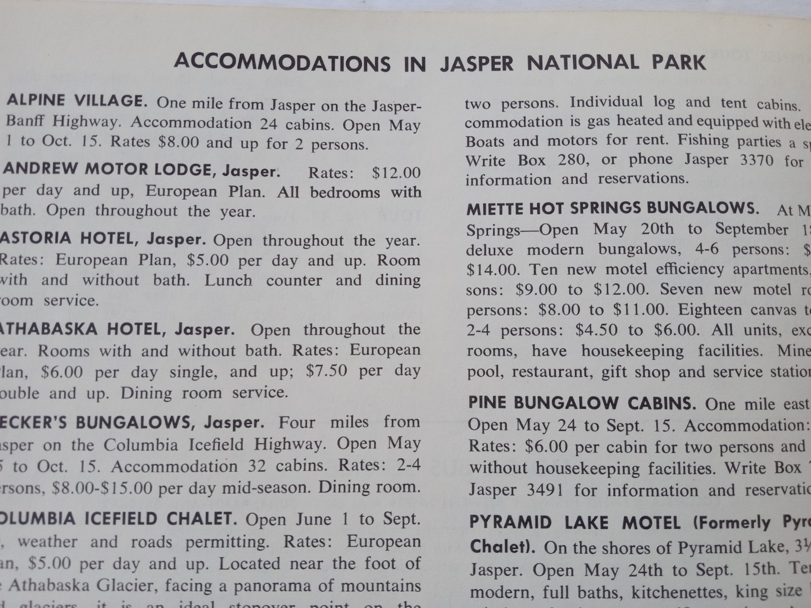 JASPER PARK LODGE Alberta 1959 Rates Information Book Canadian National Railways