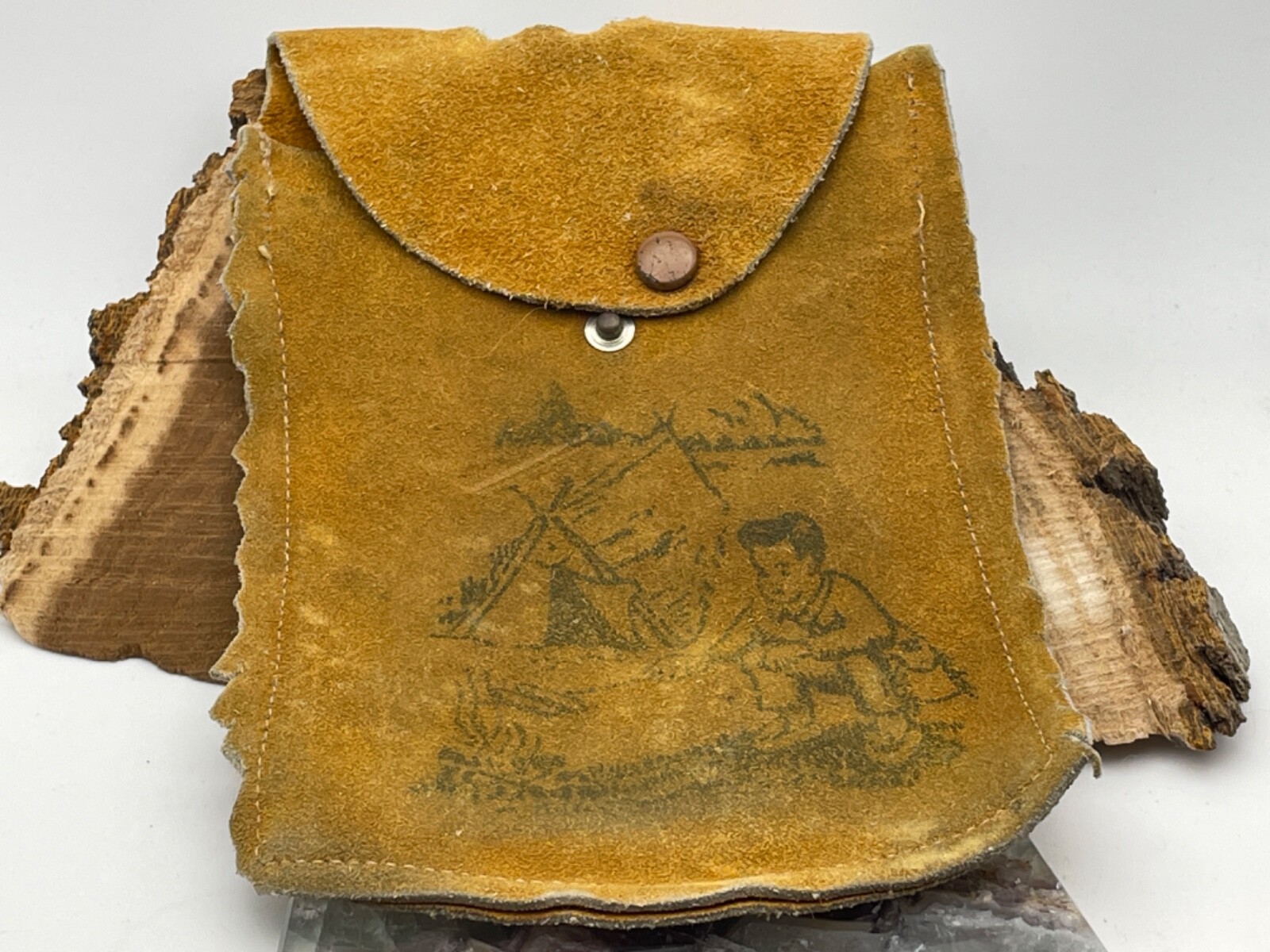 Vintage Bloom Brothers Leather Purse/Pouch with camping scene–2698.24