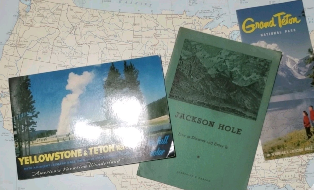Vtg Lot Yellowstone Teton Park Ephemera Jackson Hole Guide Book Map Brochure
