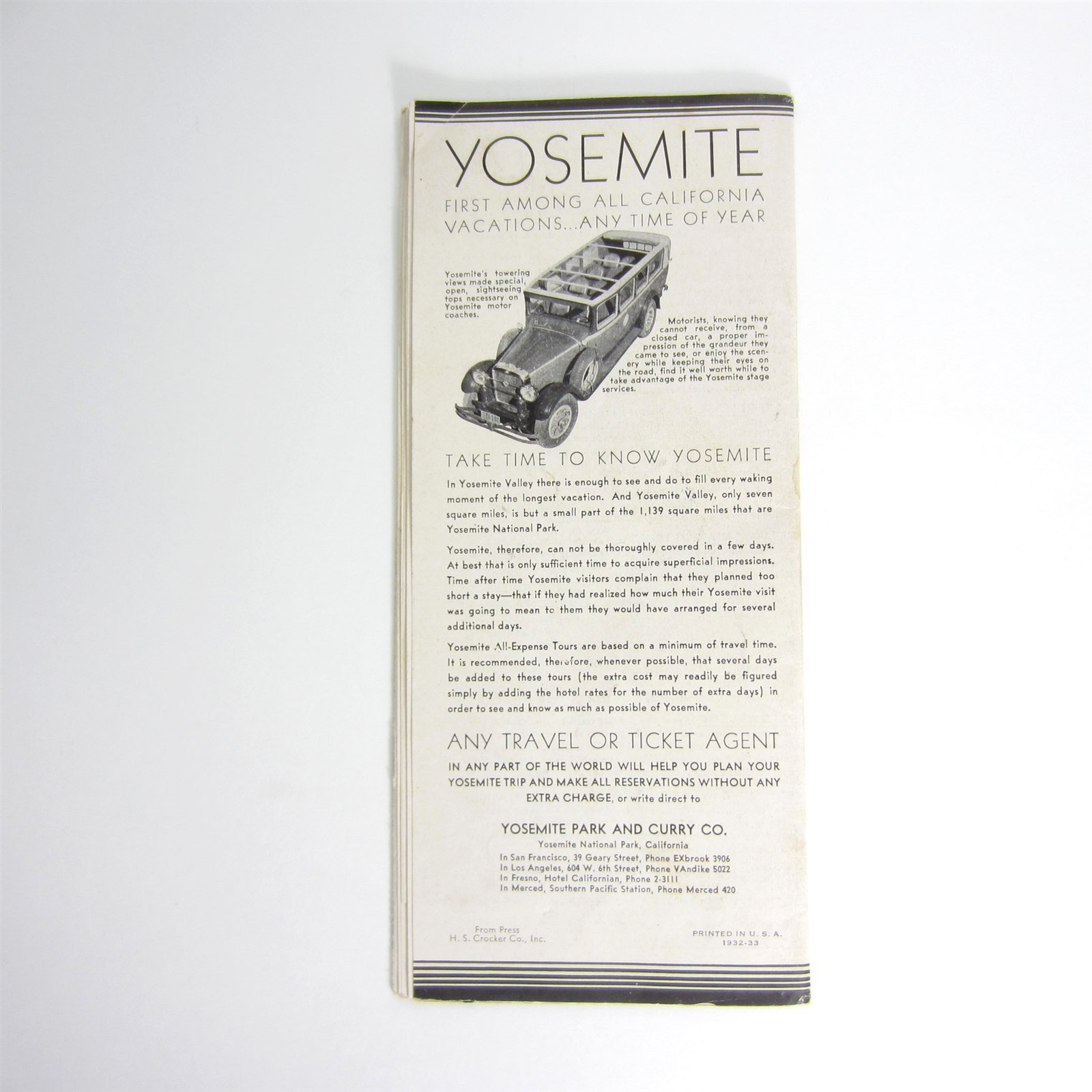 Yosemite and Its Big Trees 1932-33 Travel Brochure Map California National Park