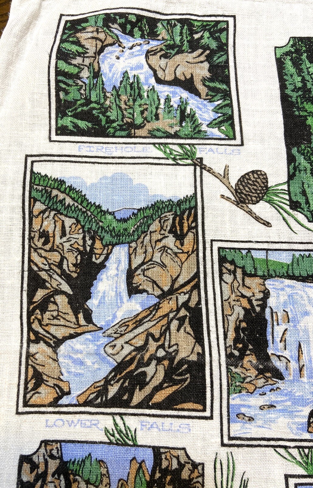 Yellowstone National Park Waterfalls Souvenir Linen Kitchen Towel 25.5” X 15.5”