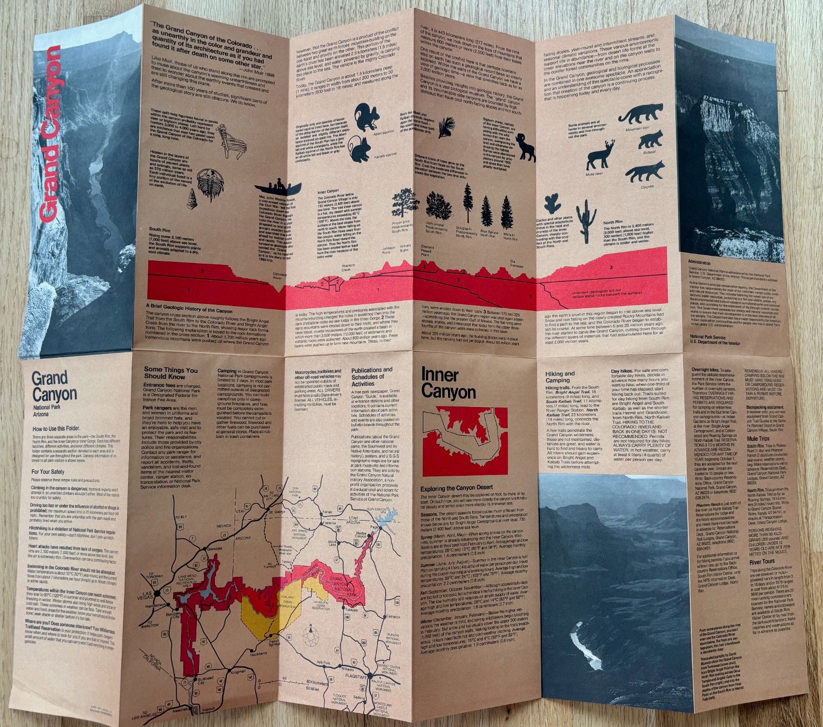Vintage Original 1977 GRAND CANYON NATIONAL PARK brochure and map