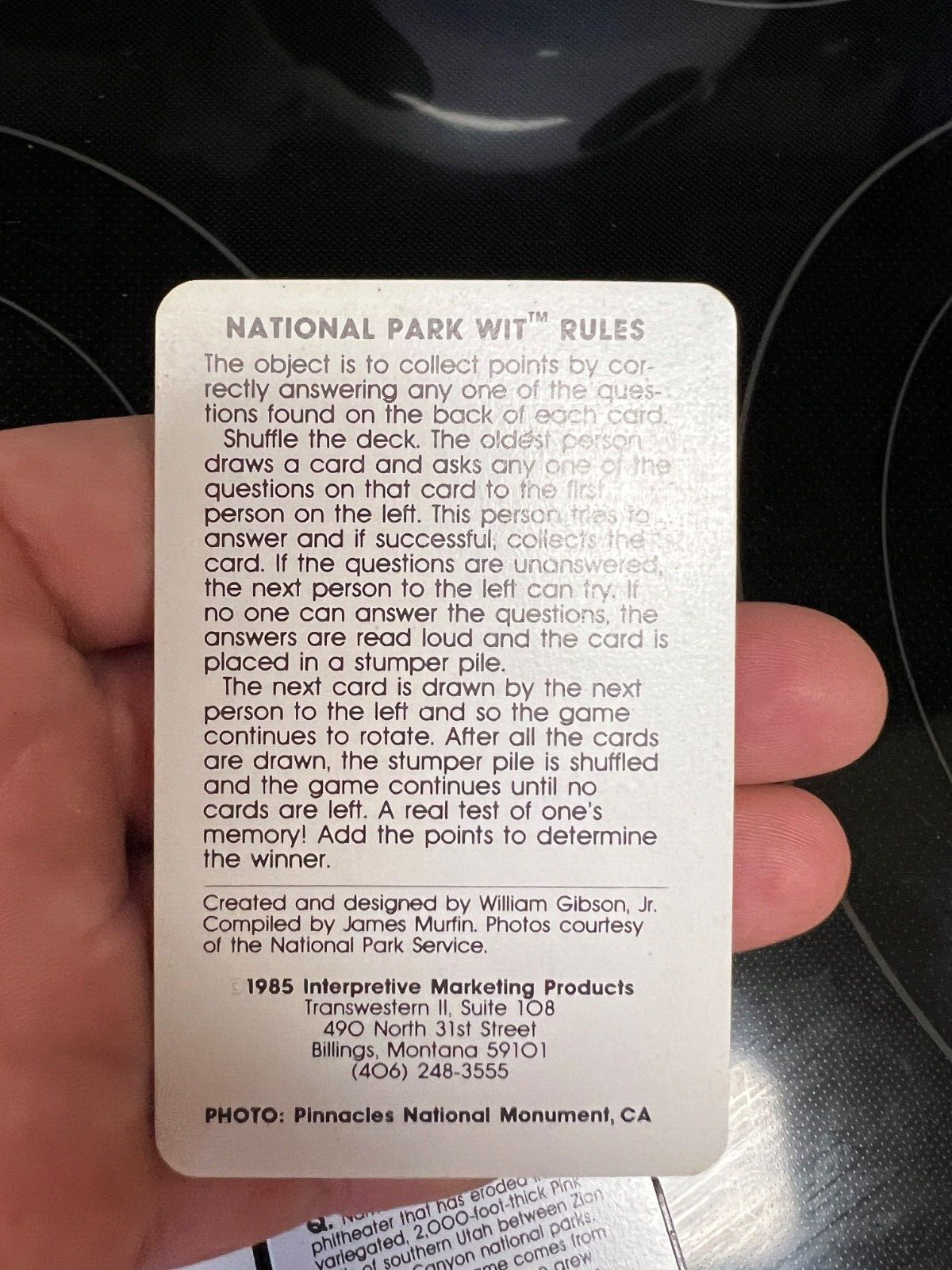 Vintage 1985 National Park Wit Quiz Playing Cards