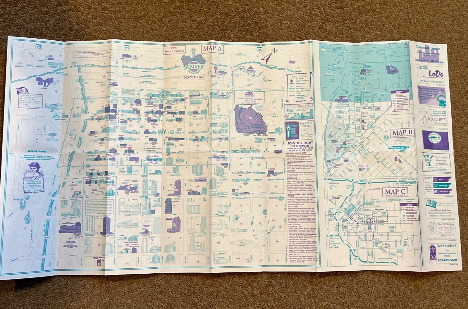 CENTRAL DOWNTOWN DENVER COLORADO PICTURE MAP & DIRECTORY 1999