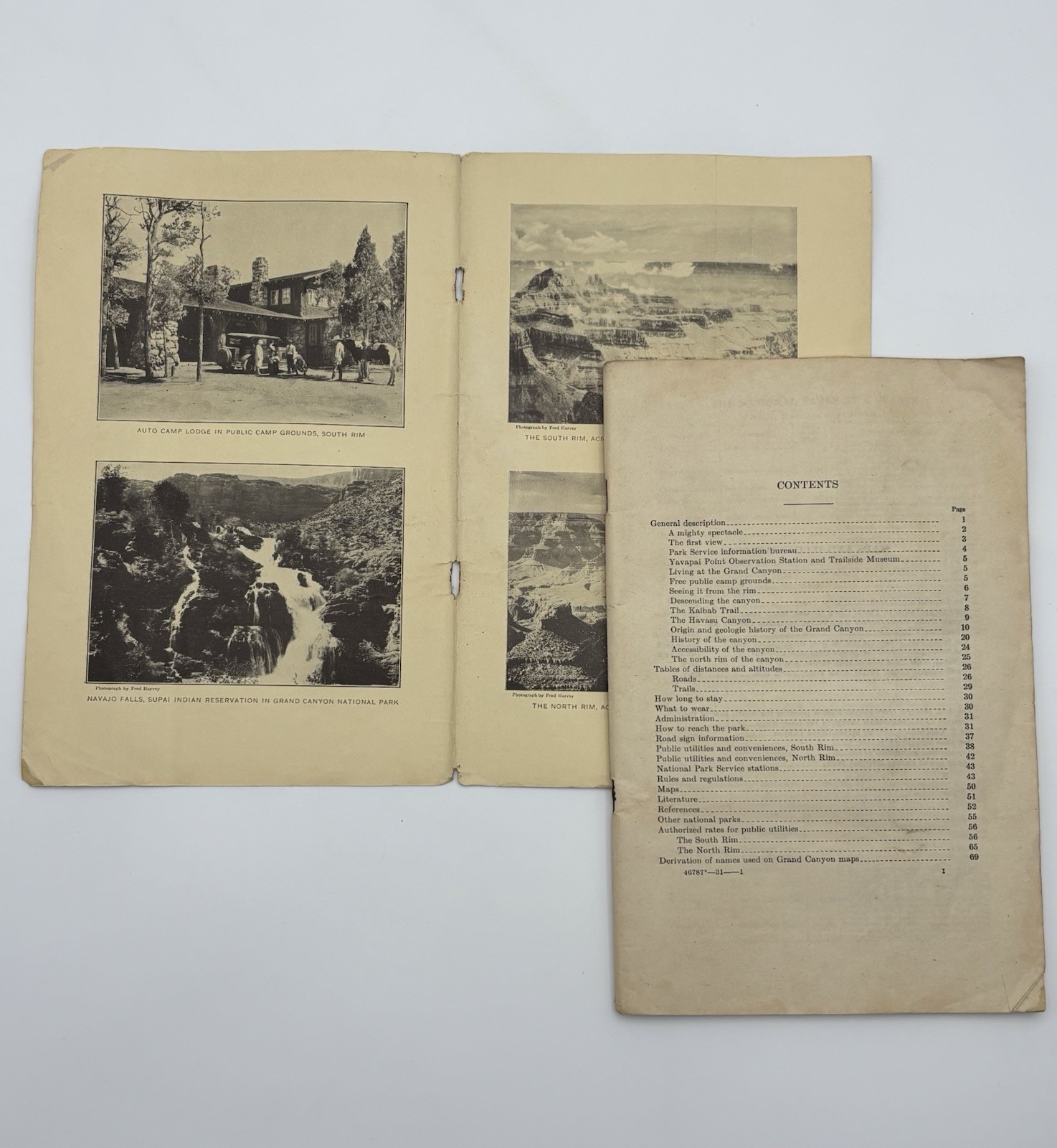 1931 Grand Canyon Department of the Interior Travel Guide Maps and Fred Harvey