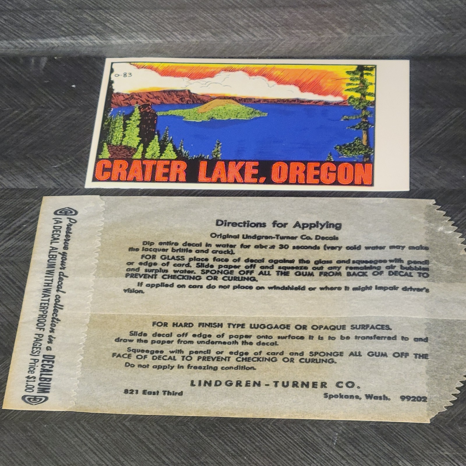 Crater Lake Oregon Lindgren Turner Window Travel Decal National Park RARE