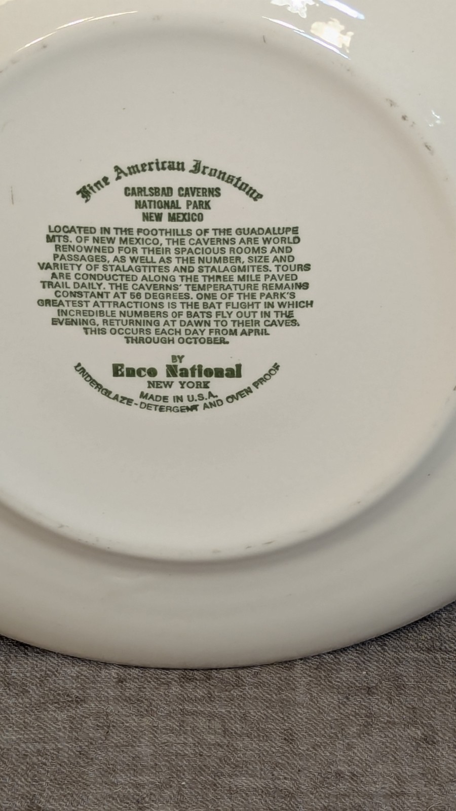 Enco Fine American Ironstone CARLSBAD CAVERNS NATIONAL PARK New Mexico 10″ PLATE