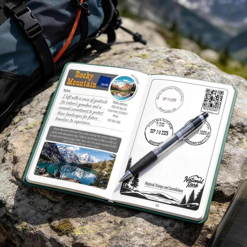 National Parks Stamp Book with Sticker Set, Full-Color National Park Book with P
