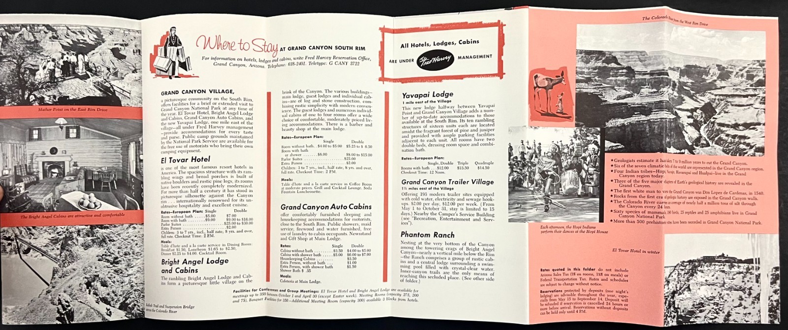 1962 Grand Canyon Park South Rim Recreation Lodging AZ Vintage Travel Brochure