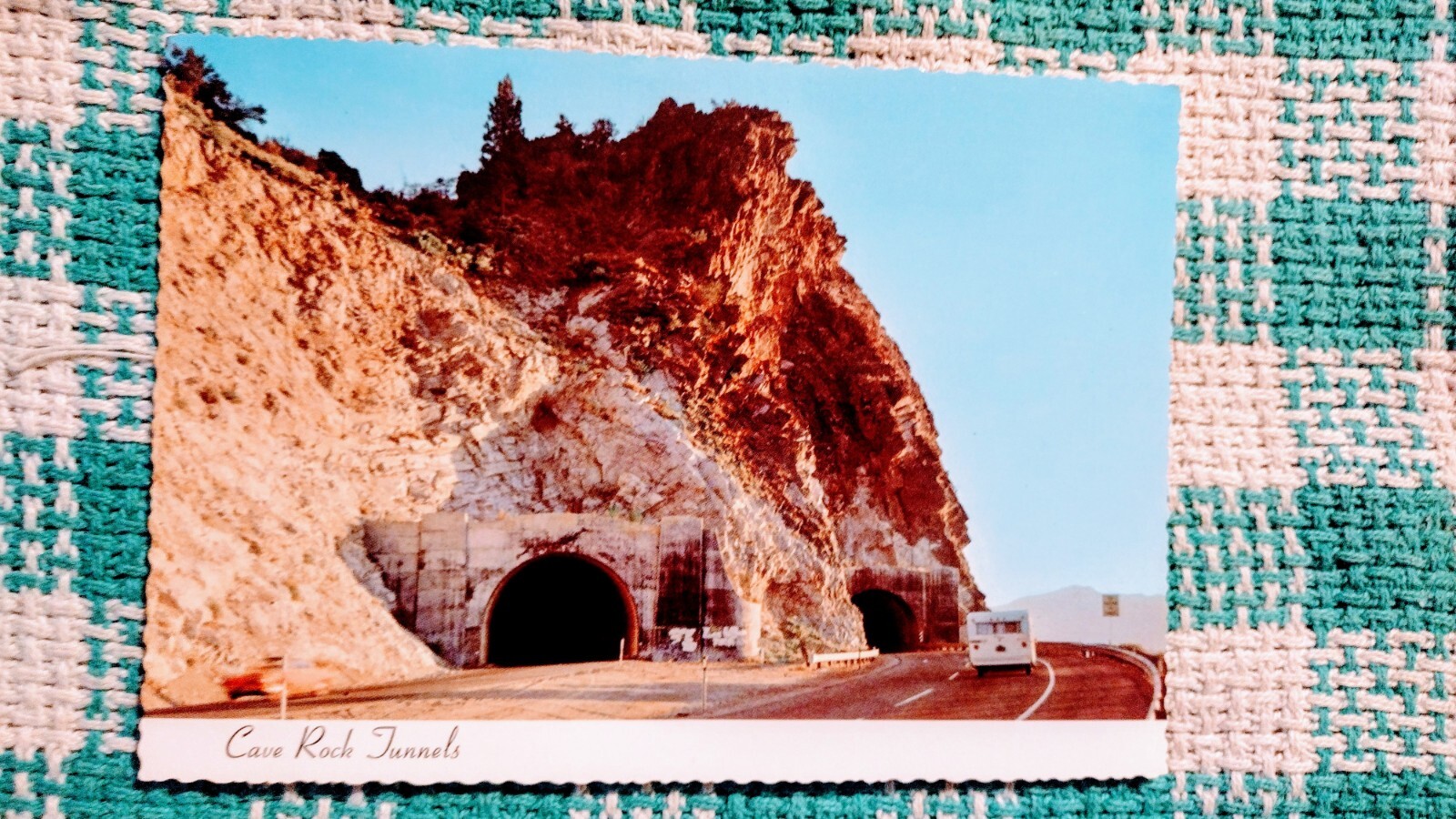 VINTAGE POST CARD CAVE ROCK TUNNELS LAKE TAHOE SIERRA NEVADA