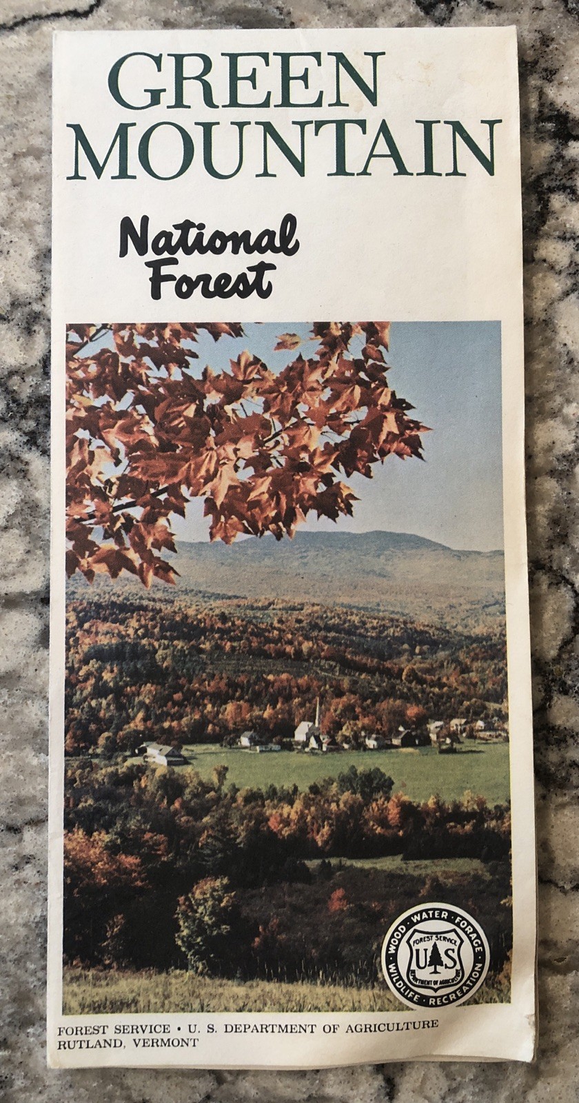 Vintage Green Mountain National Forest Vermont Map Brochure Pamphlet 1970 18”x32