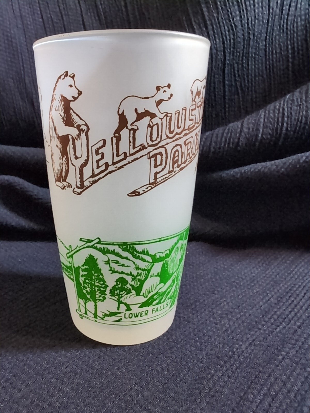 Vtg 1940 Anchor Hocking Yellowstone Park Drinking Satin Glass Tumbler Bears